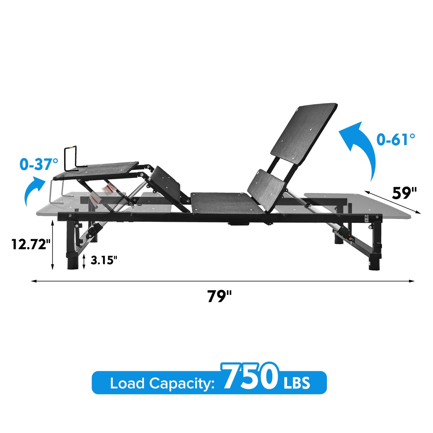 Adjustable Bed Base Frame Queen With Head And Foot Incline And Wireless Remote - Antique Black