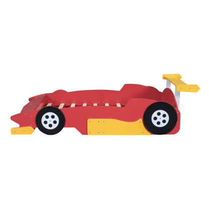 Full Size Race Car Shaped Platform Bed With Wheels - Red