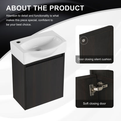 Modern 16" Bathroom Vanity Sink Combo With Ceramic Sink And Cabinet For Small Spaces - Black