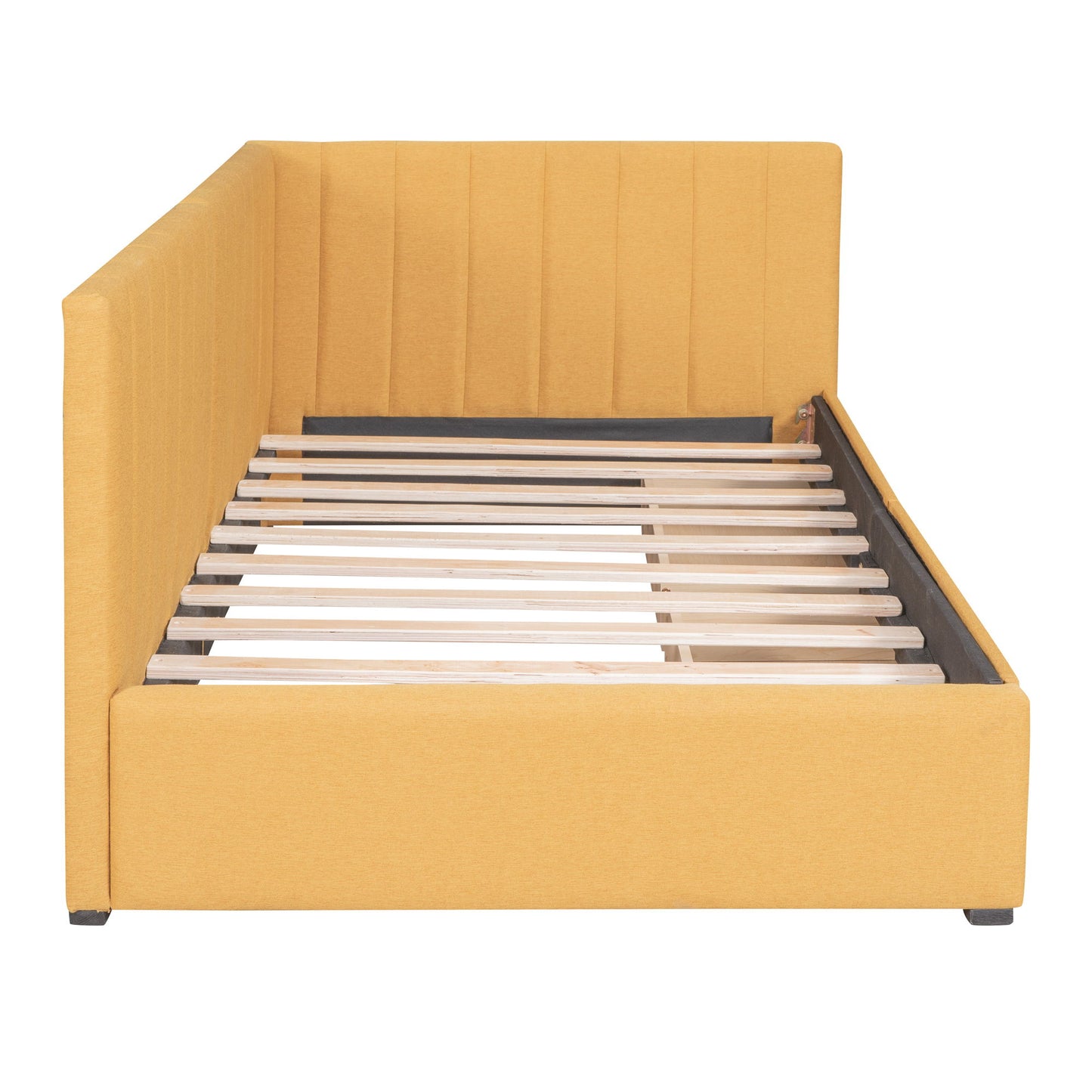 Twin Size Upholstered Daybed With 2 Storage Drawers, Sofa Bed Frame No Box Spring Needed - Yellow