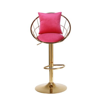 Velvet Bar Chair, Pure Gold Plated, Unique Design, 360 Degree Rotation, Adjustable Height, Suitable For Dining Room And Bar, (Set of 2) - Rose Red