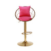 Velvet Bar Chair, Pure Gold Plated, Unique Design, 360 Degree Rotation, Adjustable Height, Suitable For Dining Room And Bar, (Set of 2) - Rose Red