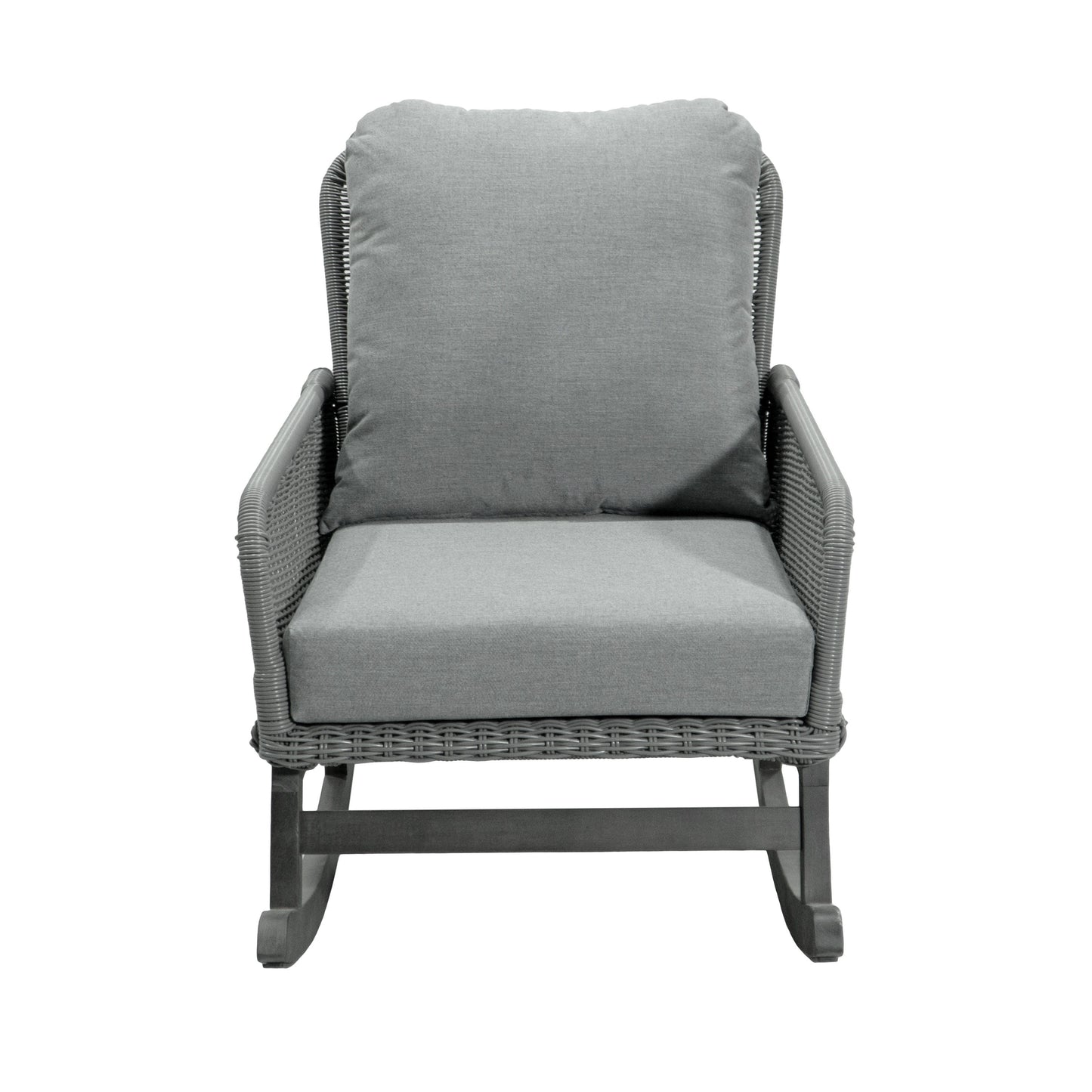 Contemporary Minimalist Wicker Rocking Chair With Soft Polyester Cushions And Durable Wooden Frame - Gray