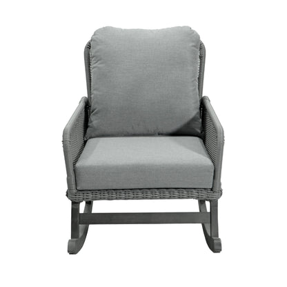 Contemporary Minimalist Wicker Rocking Chair With Soft Polyester Cushions And Durable Wooden Frame - Gray