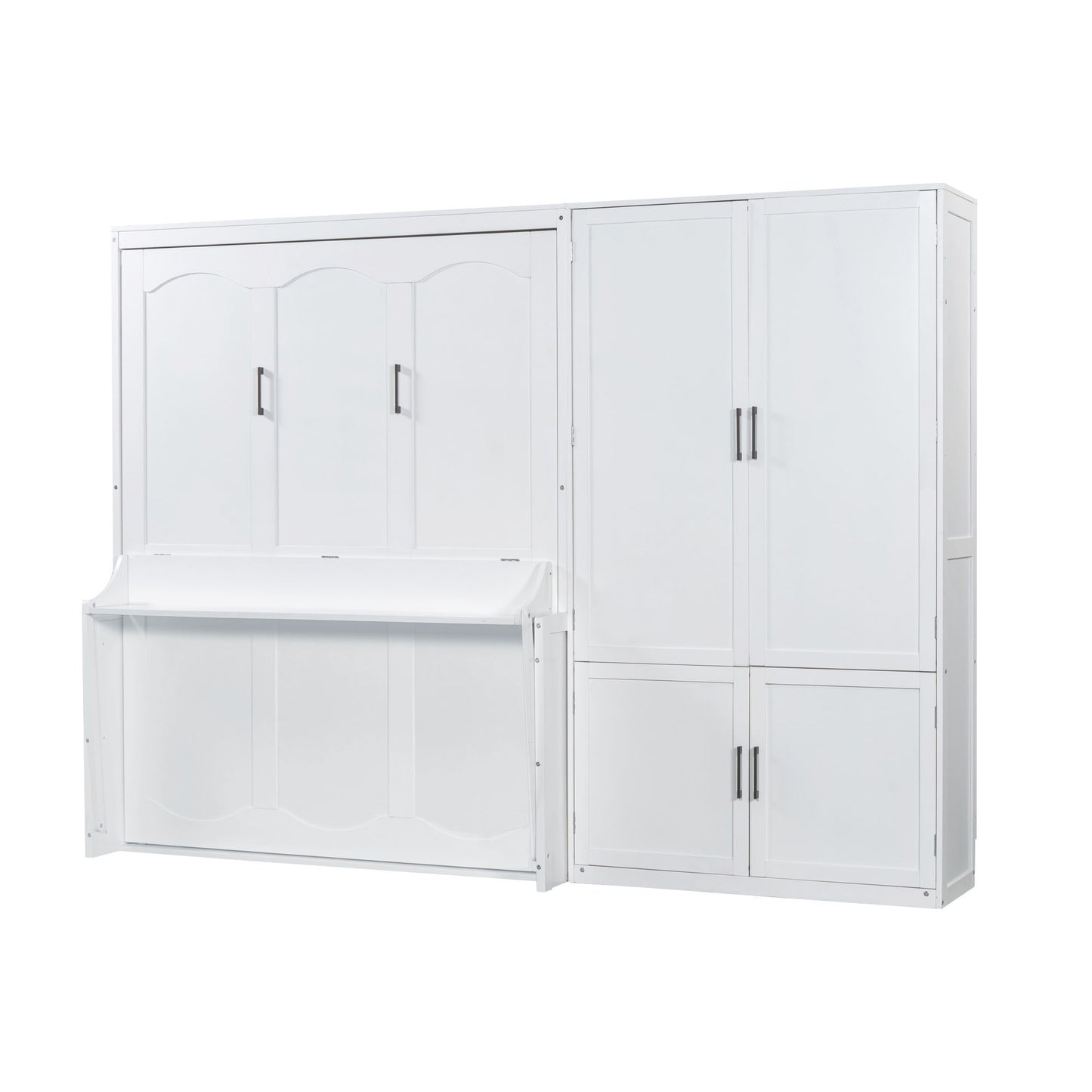Queen Size Murphy Wall Bed With Closet, Space Saving Design - White