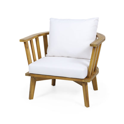 4 Pieces Acacia Wood Patio Furniture Set, Outdoor Furniture With Coffee Table, Patio Conversation Set Deep Seating With Soft Cushion, Porch Chairs For Backyard Porch Balcony - Teak / White
