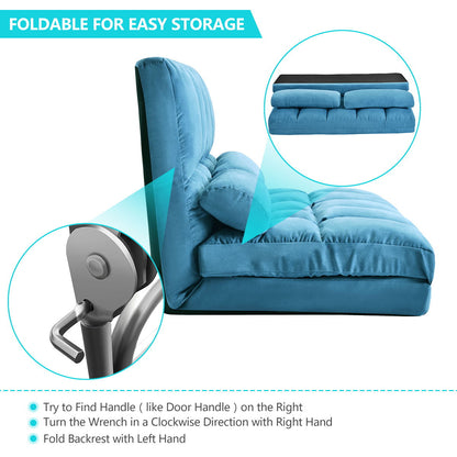 Double Chaise Lounge Sofa Floor Couch And Sofa With Two Pillows - Blue