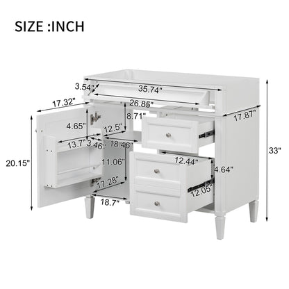 Bathroom Vanity Without Top Sink, Modern Bathroom Storage Cabinet With 2 Drawers And A Tip-Out Drawer, Frame (Not Include Basin Sink) - White