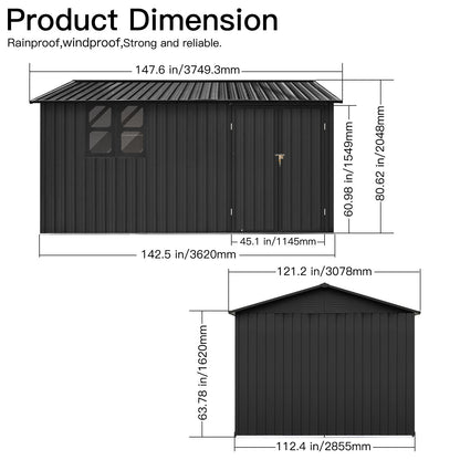 10'x12' Garden Sheds Outdoor Storage Sheds With Window - Black