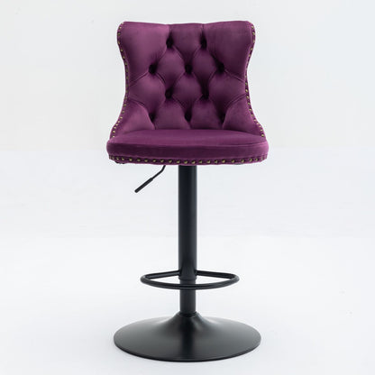 Swivel Velvet Barstools Adjusatble Seat Height , Modern Upholstered Bar Stools With Backs Comfortable Tufted For Home Pub And Kitchen Island (Set of 2) - Purple