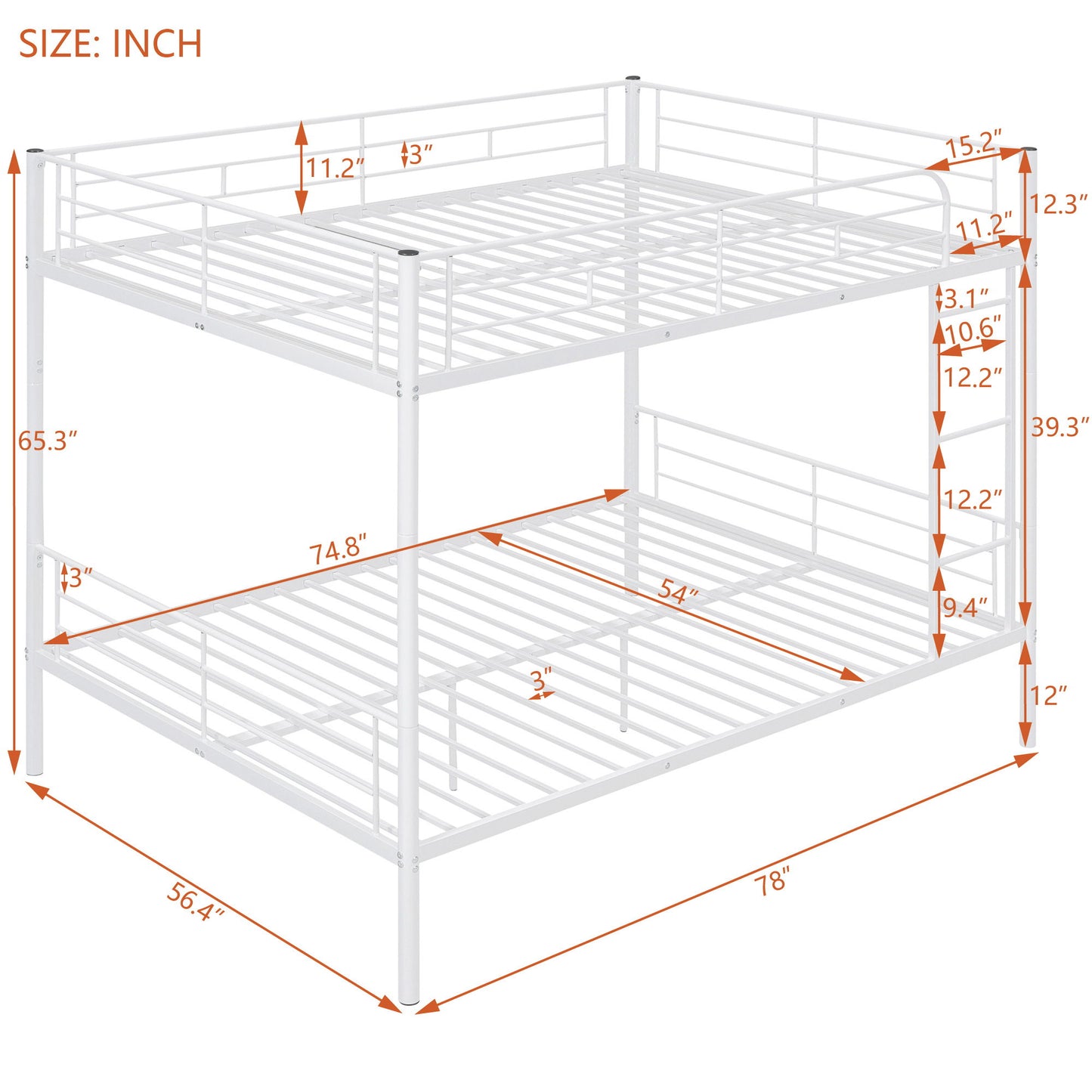 Full Over Full Metal Bunk Bed - White
