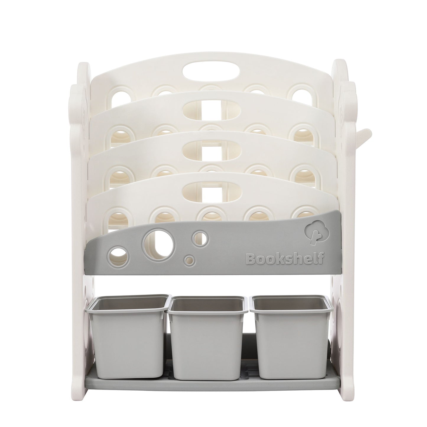 Kids Bookshelf Toy Storage Organizer With 17 Bins And 5 Bookshelves, Multi-Functional Nursery Organizer Kids Furniture Set Toy Storage Cabinet Unit With HDPE SheLF And Bins - Gray
