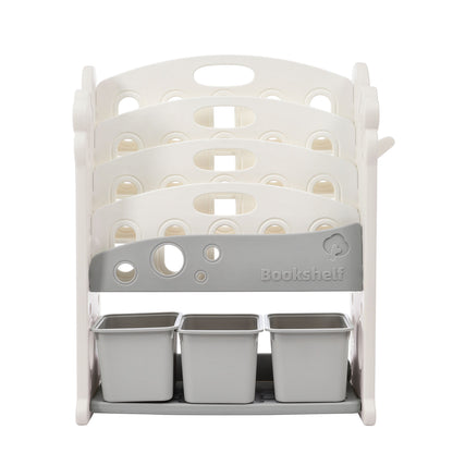 Kids Bookshelf Toy Storage Organizer With 17 Bins And 5 Bookshelves, Multi-Functional Nursery Organizer Kids Furniture Set Toy Storage Cabinet Unit With HDPE SheLF And Bins - Gray