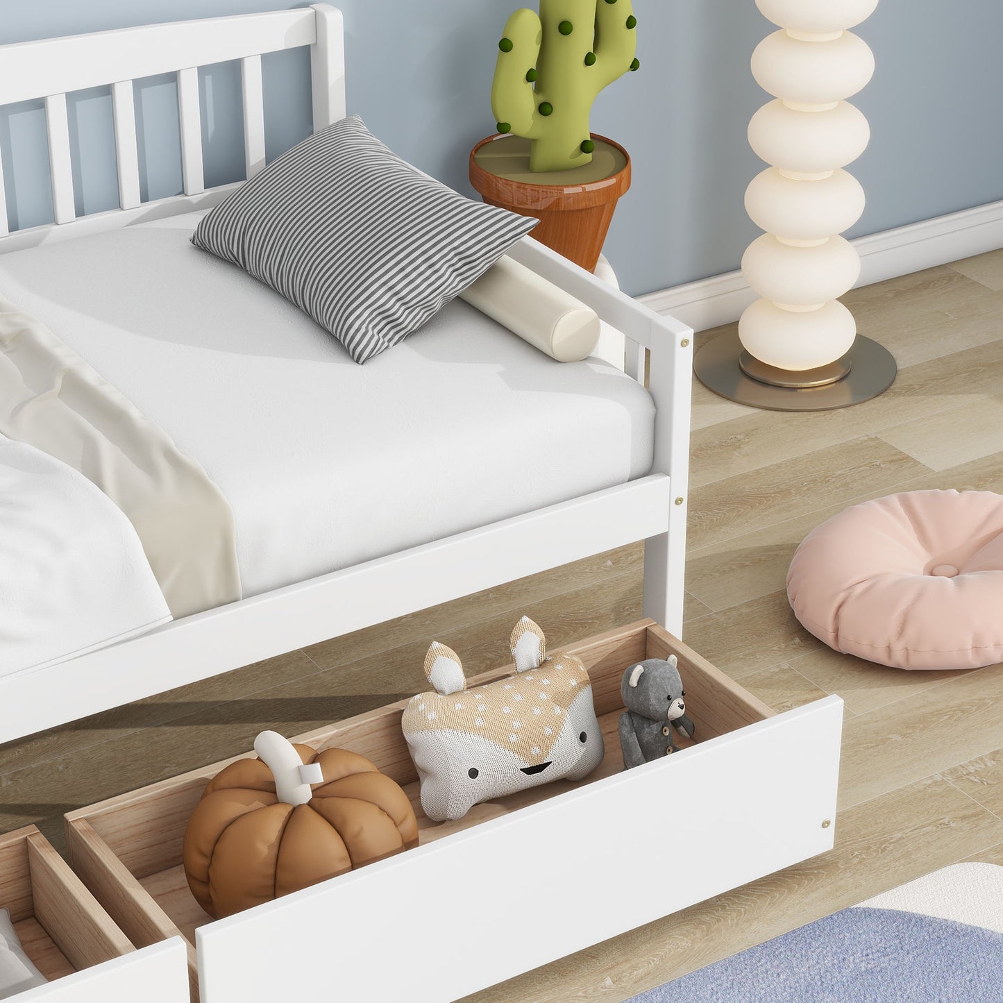 Twin Size Pine Wood Daybed With Two Storage Drawers, Sofa Bed With Bed Platform Of 10 Support Slats - White