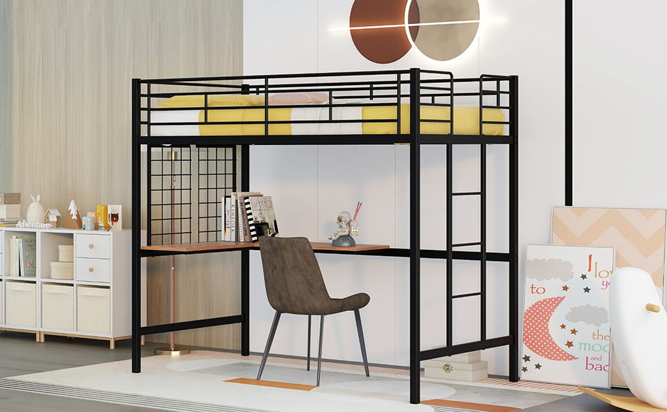 Twin Loft Bed With Desk And Grid - Black