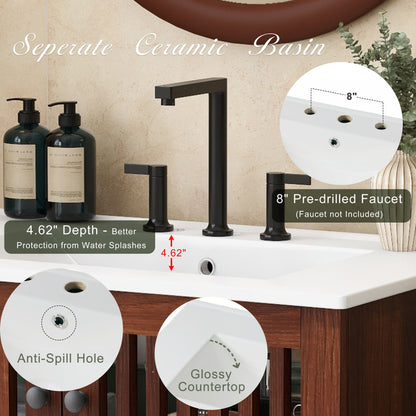 30" Vintage Bathroom Vanity With Ceramic Sink, Modern Bathroom Vanity Cabinet With 2 Soft Close Doors, Equpiied With 4 Sturdy Iron Legs - Antique Dark Brown