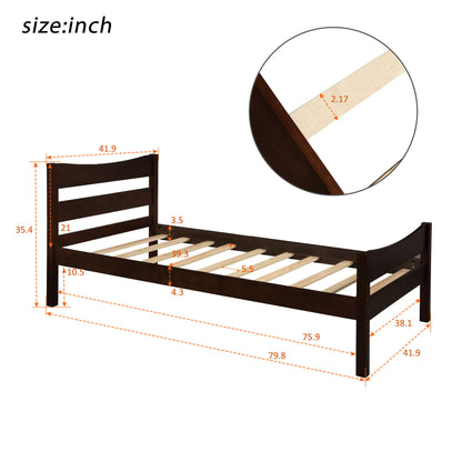 Twin Size Platform Bed With Headboard And Slat Support - Espresso