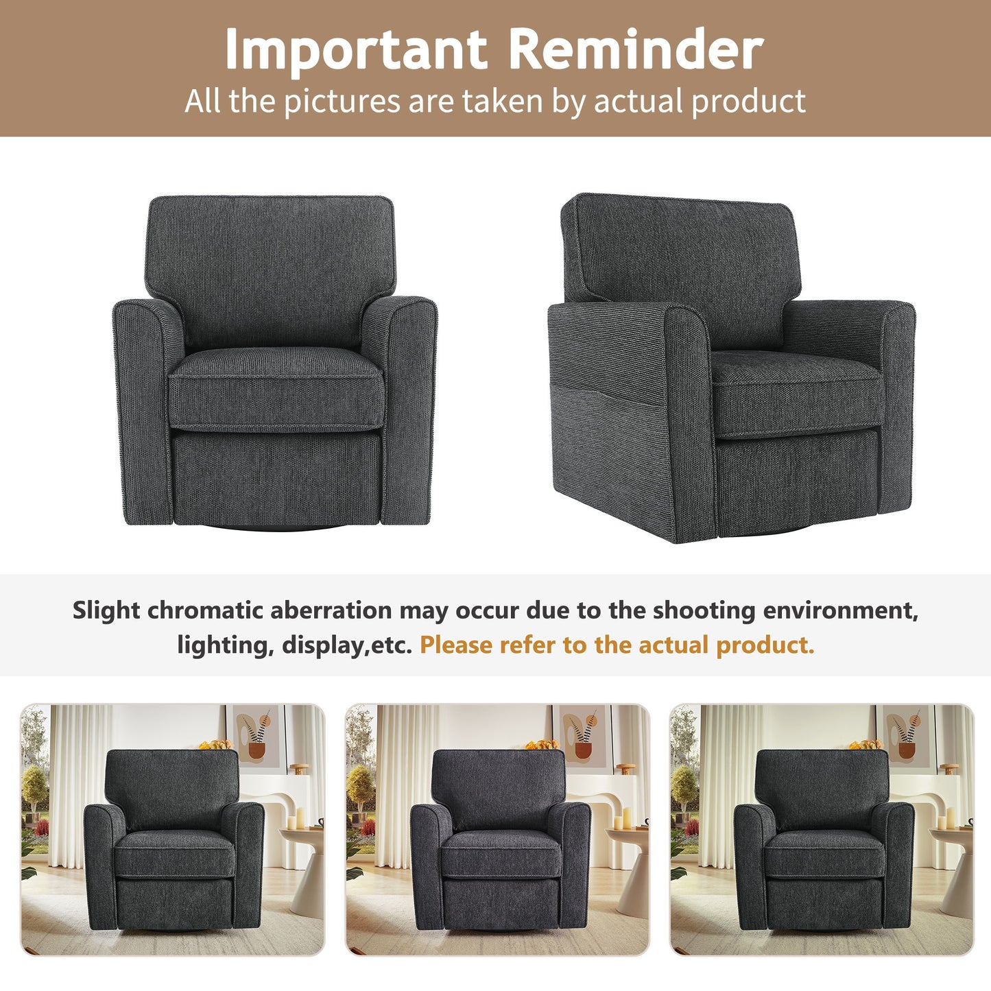 360 Degree Swivel Chair Accent Barrel Armchair With Side Pockets, Compact Design For Living Room, Bedroom, Office - Gray