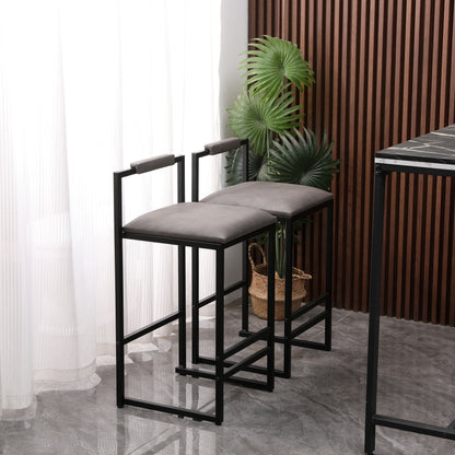 Modern Armless Metal Legs Kitchen Island Stools With Back Upholstered Chairs 2 Piece Set - Gray