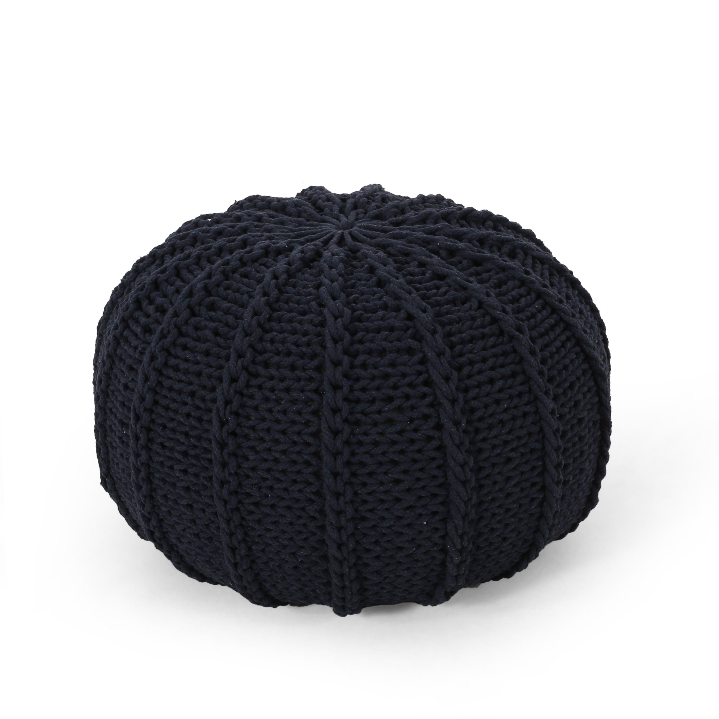 Bordeaux - Knitted Cotton Round Pouf Ottoman And Floor Cushion - Dark Blue