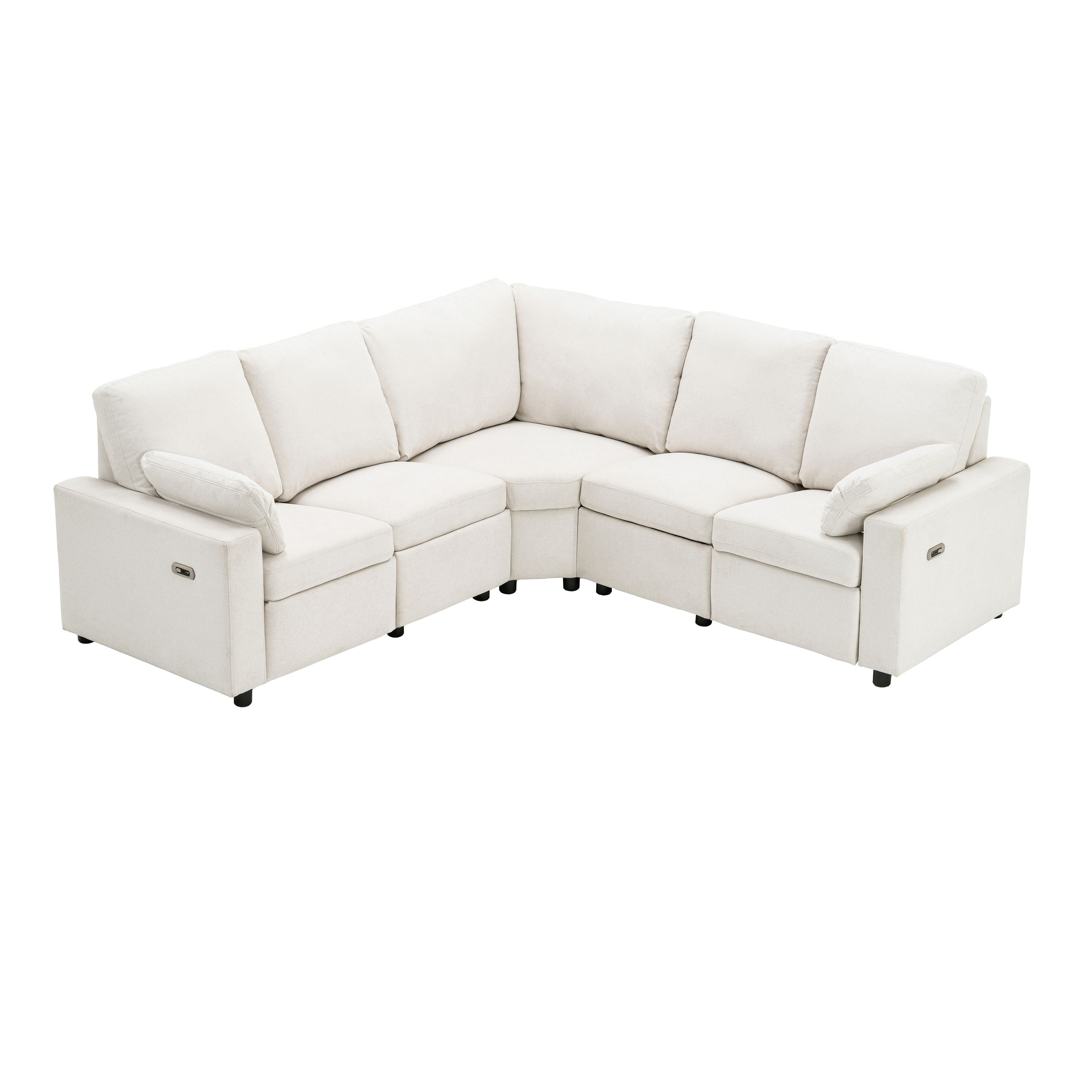 Power Recliner Sectional Sofa Home Theater Reclining Sofa With Two USB Ports, Two Storage Drawers For Living Room - Beige