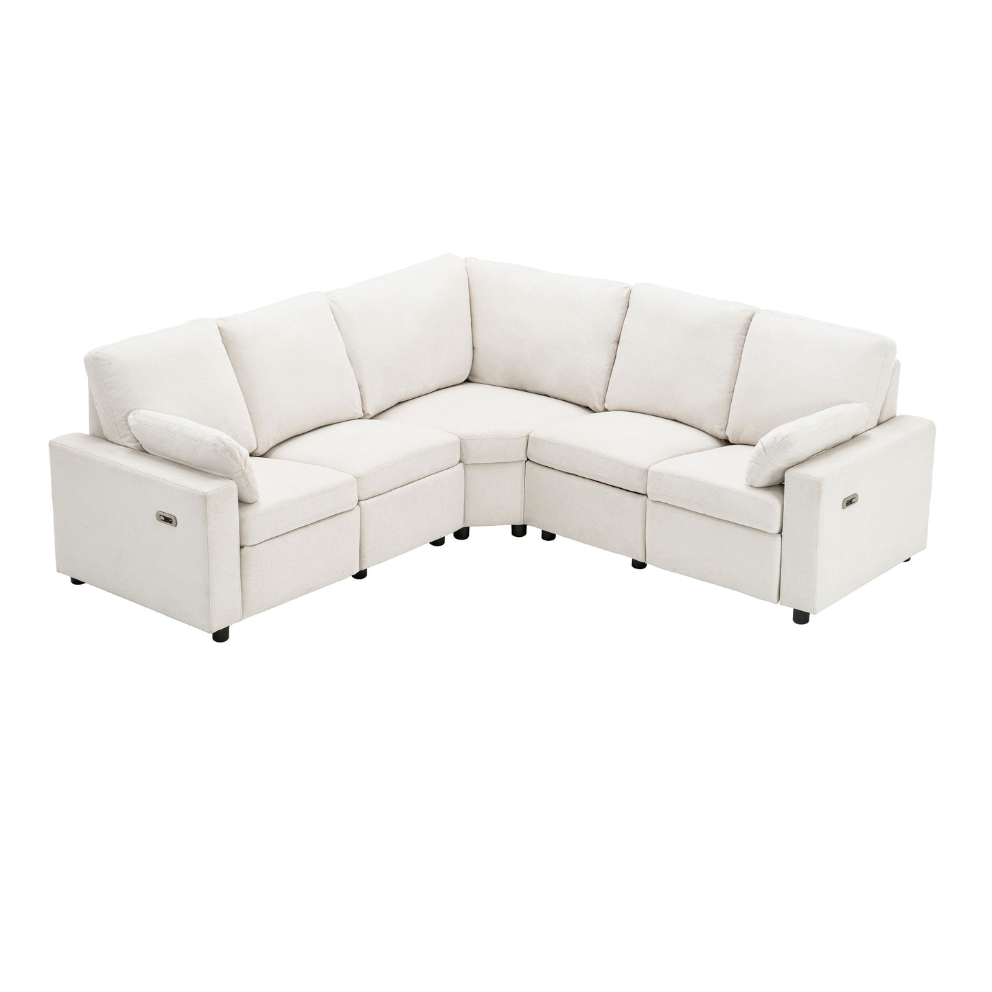 Power Recliner Sectional Sofa Home Theater Reclining Sofa With Two USB Ports, Two Storage Drawers For Living Room - Beige