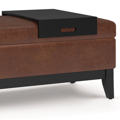 Oregon - Storage Ottoman Bench With Tray - Distressed Saddle Brown