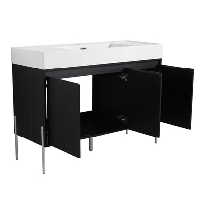 Freestanding Bathroom Vanity With Resin Sink And Storage Cabinet - Dark Oak