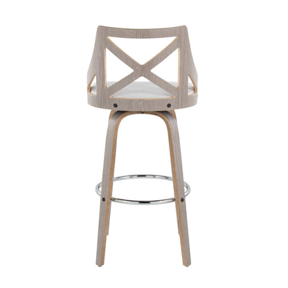 Charlotte - Farmhouse Fixed Height Barstool With Swivel With Round Footrest (Set of 2) - Light Gray / Cream
