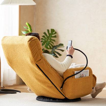 Adjustable Swivel Lounge Chair With 360 Degree Rotating Seat And Headrest Support, Leisure Chair Deck Chair Game Chair For Living Room - Yellow