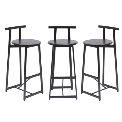 Modern Kitchen Bar Stools (Set of 3) With Footrest - Black