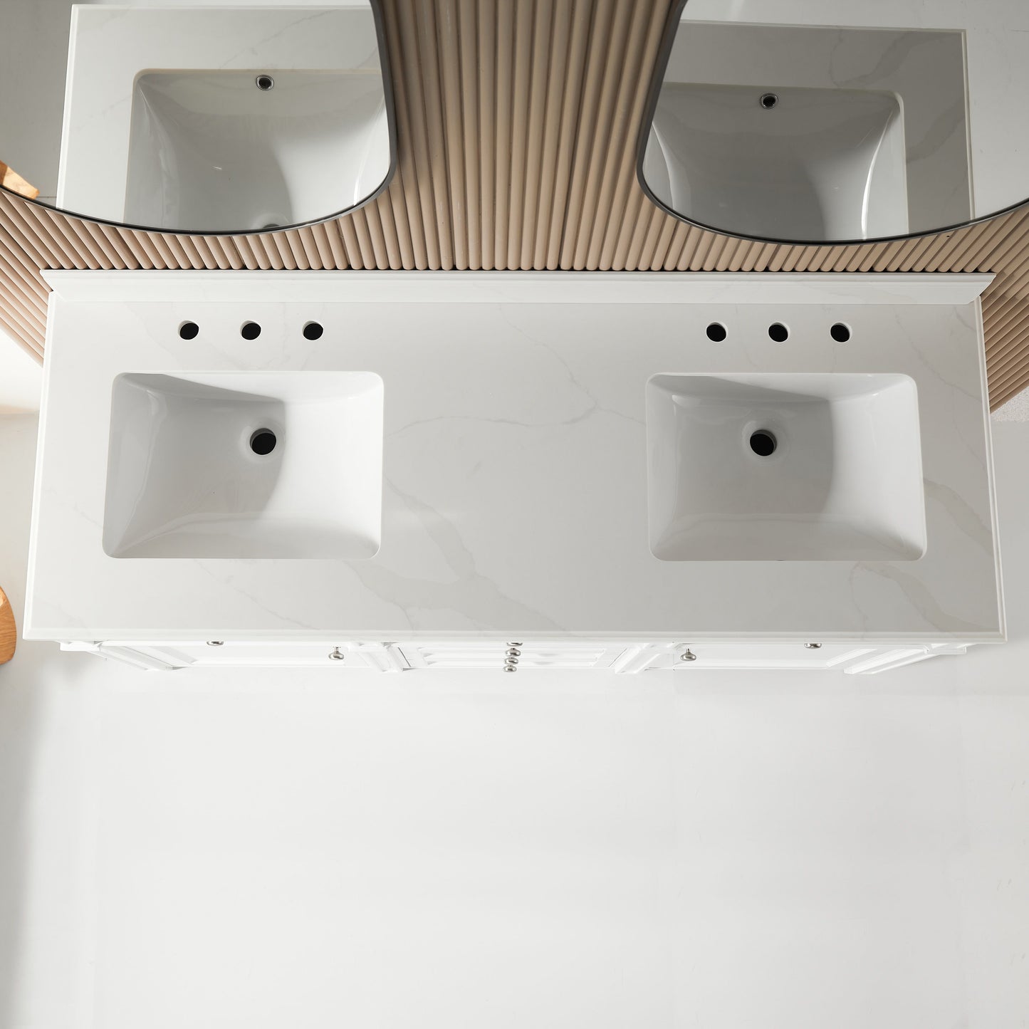 Fully Assembled 60'' Freestanding Double Sinks Bathroom Vanity With Quartz Top - White