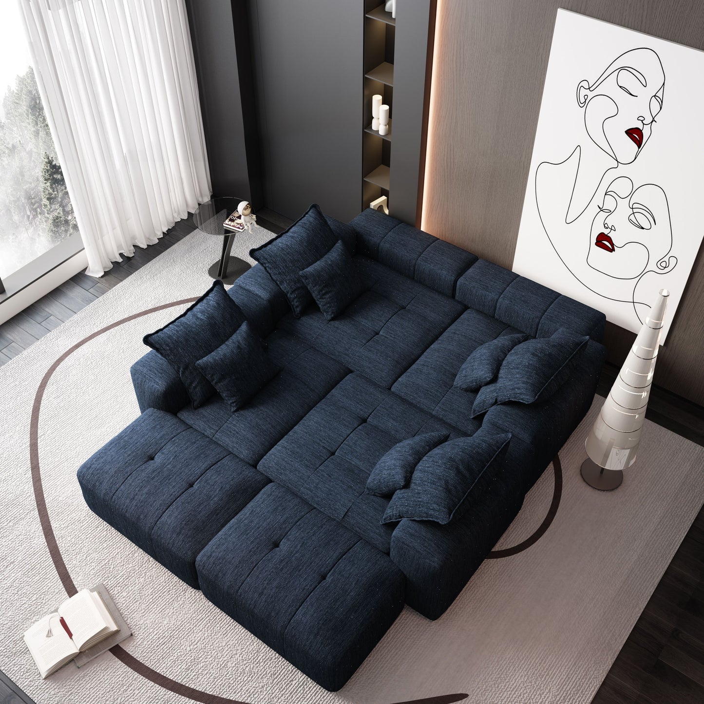 Modern Oversized Modular Sectional Sofa, Sparkling Chenille Fabric Soft Cushion Sofa With 8 Pillows, 8 Pieces Diy Combination Tufted Sofa, No Assembly Required - Blue