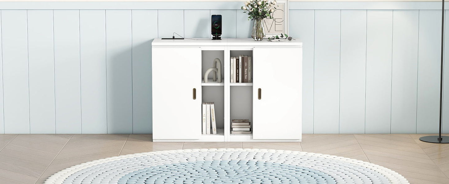 Queen Size Murphy Bed With Shelves, Cabinets And USB Ports - White