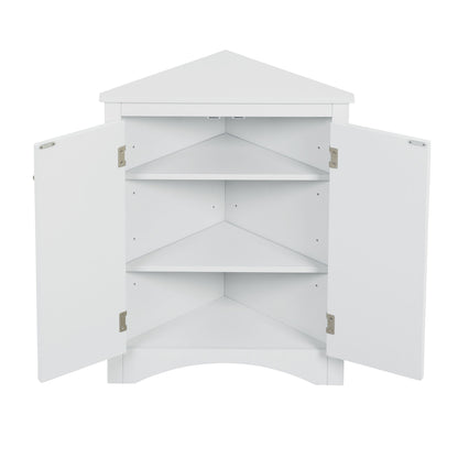 Triangle Bathroom Storage Cabinet With Adjustable Shelves, Freestanding Floor Cabinet For Home Kitchen - White