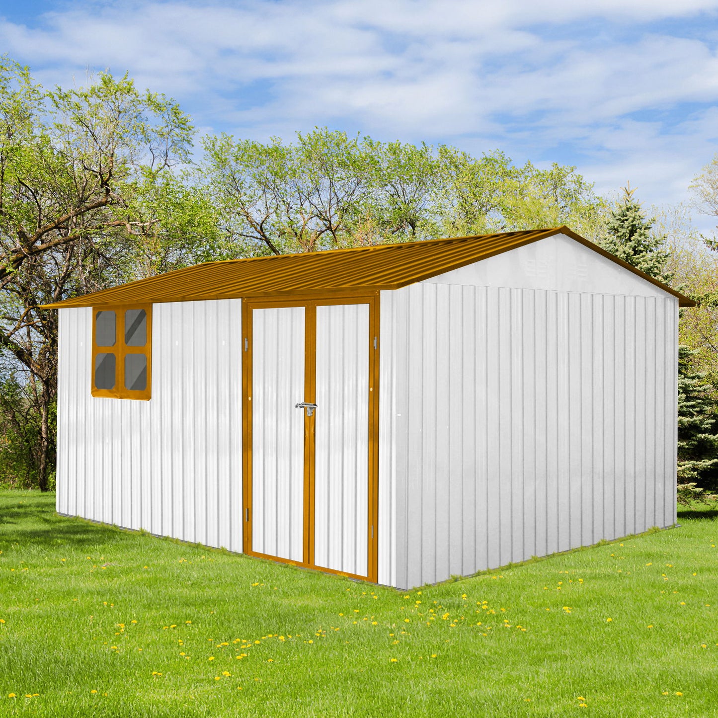 10'x12' Garden Sheds Outdoor Storage Sheds With Window - White / Yellow