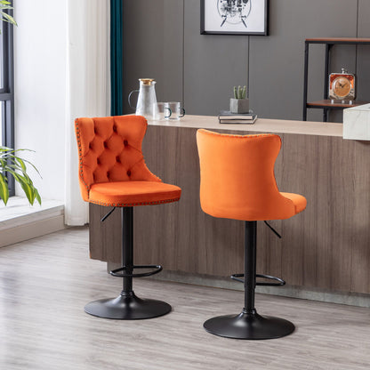 Swivel Velvet Barstools Adjusatble Seat Height, Modern Upholstered Bar Stools With Backs Comfortable Tufted For Home Pub And Kitchen Island (Set of 2) - Orange