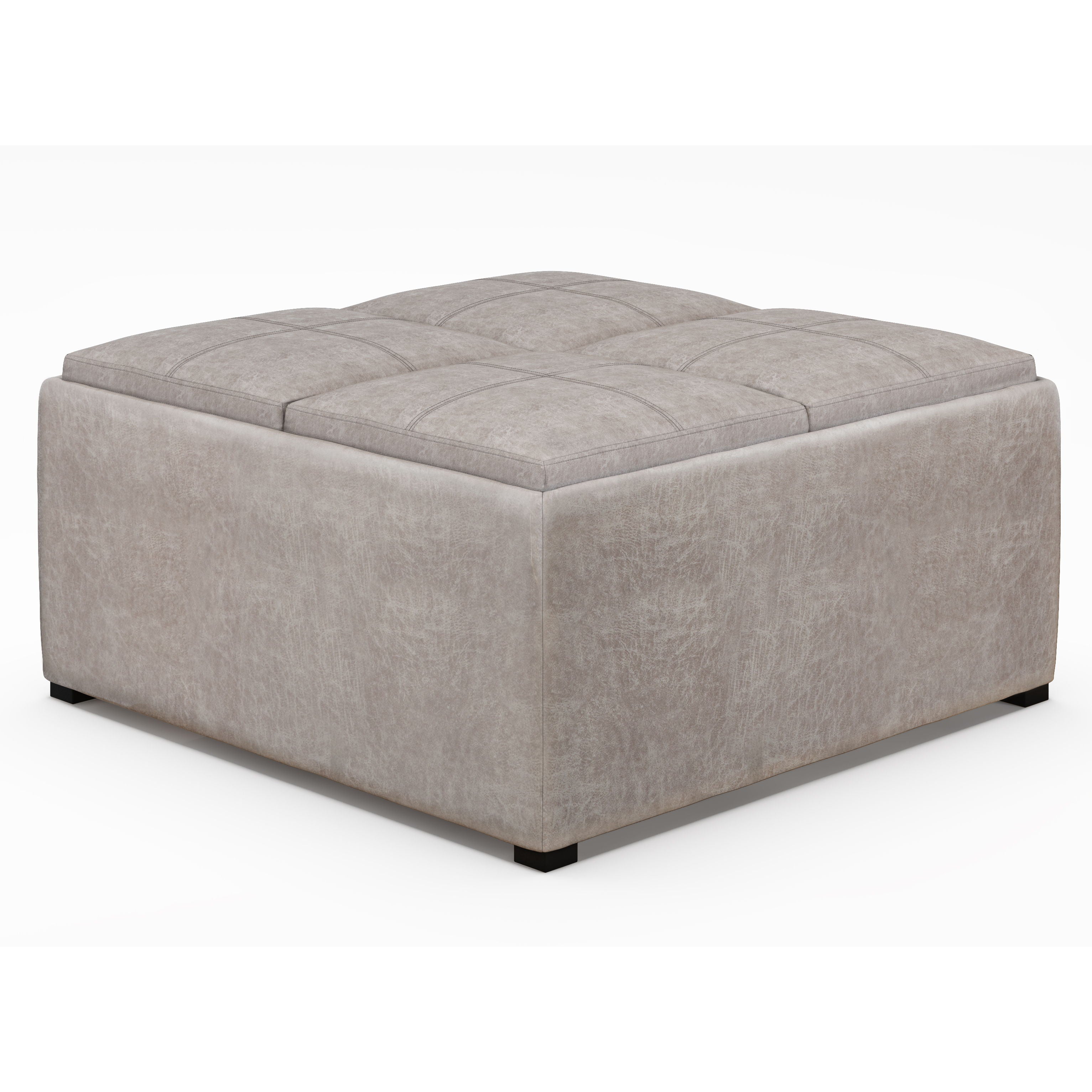 Avalon - Square Coffee Table Storage Ottoman - Distressed Gray Taupe