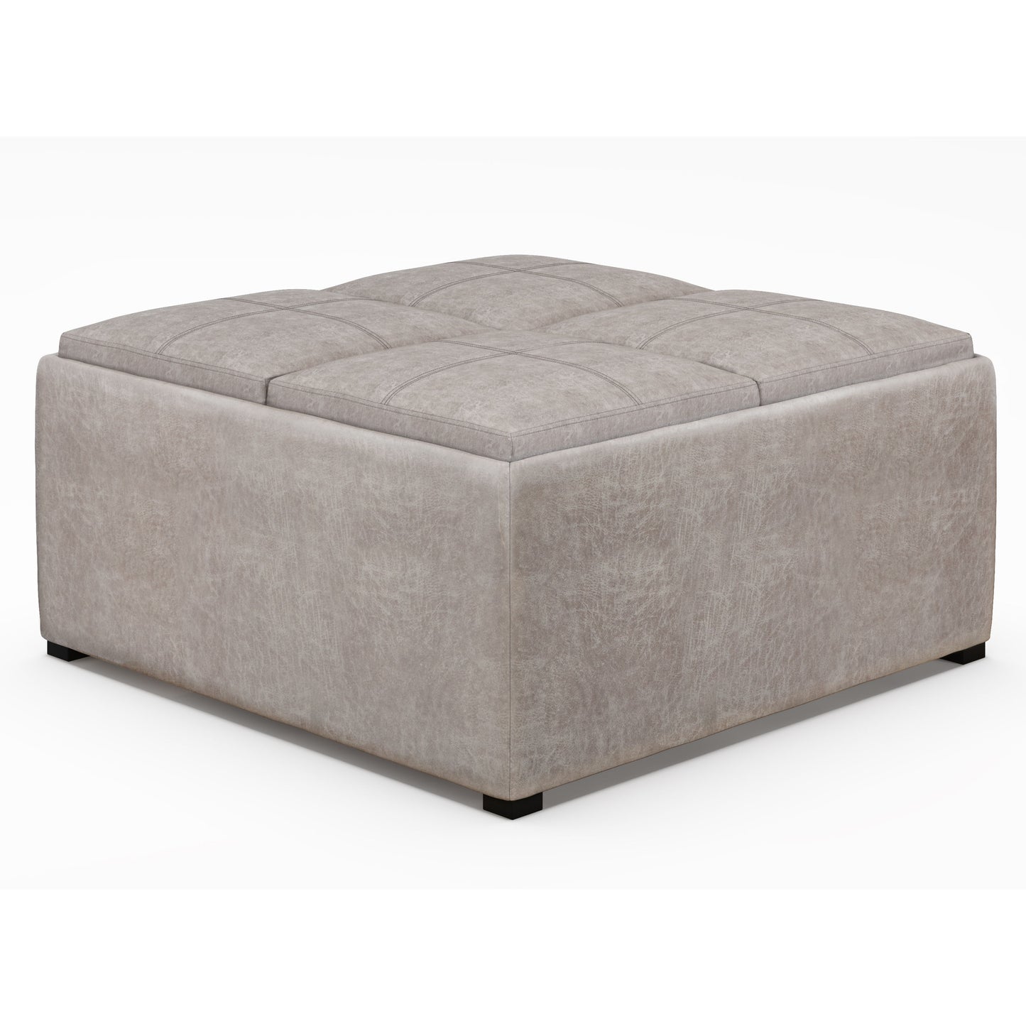 Avalon - Square Coffee Table Storage Ottoman - Distressed Gray Taupe