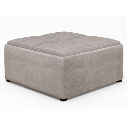 Avalon - Square Coffee Table Storage Ottoman - Distressed Gray Taupe