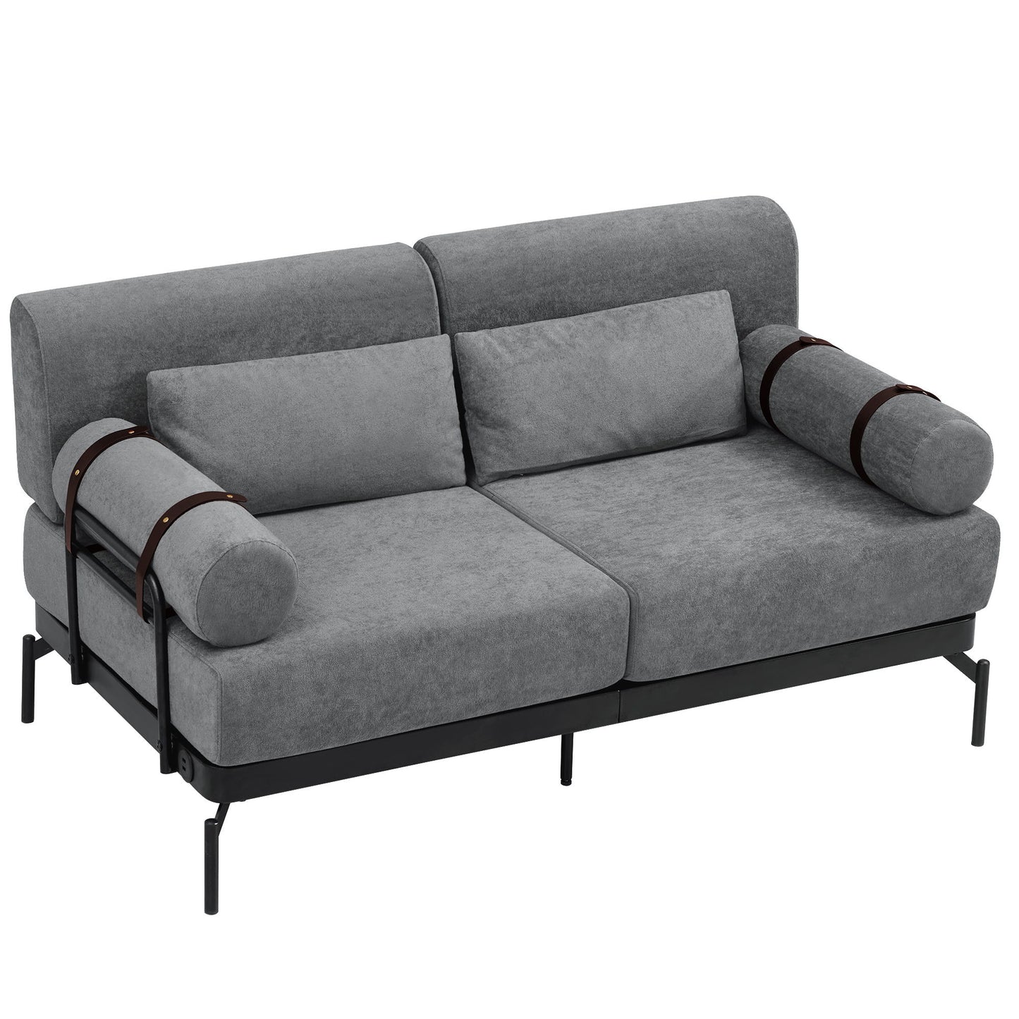 Modern Loveseat Sofa 59" Sofa Couch 2 Seater With USB Ports, Unique Cylindrical Armrests - Gray