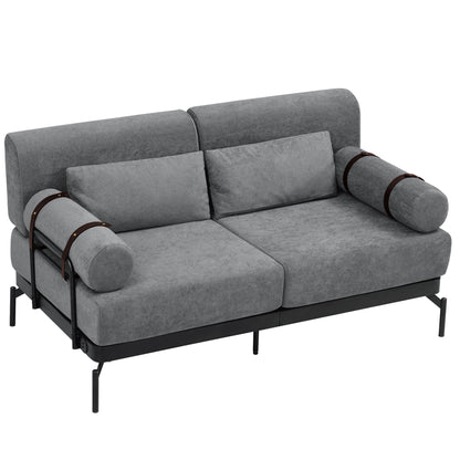 Modern Loveseat Sofa 59" Sofa Couch 2 Seater With USB Ports, Unique Cylindrical Armrests - Gray