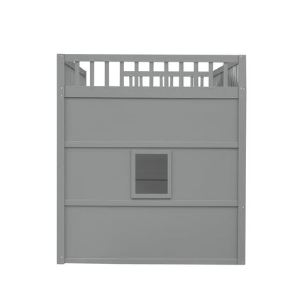 Full Size House Loft Bed With Ladder - Gray / White