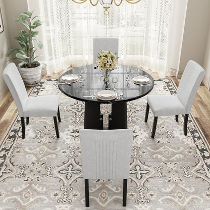 5 Piece Round Dining Table Set, Modern Dining Table And 4 Upholstered Chairs For Dining Room, Kitchen Room, Living Room - Beige / Black