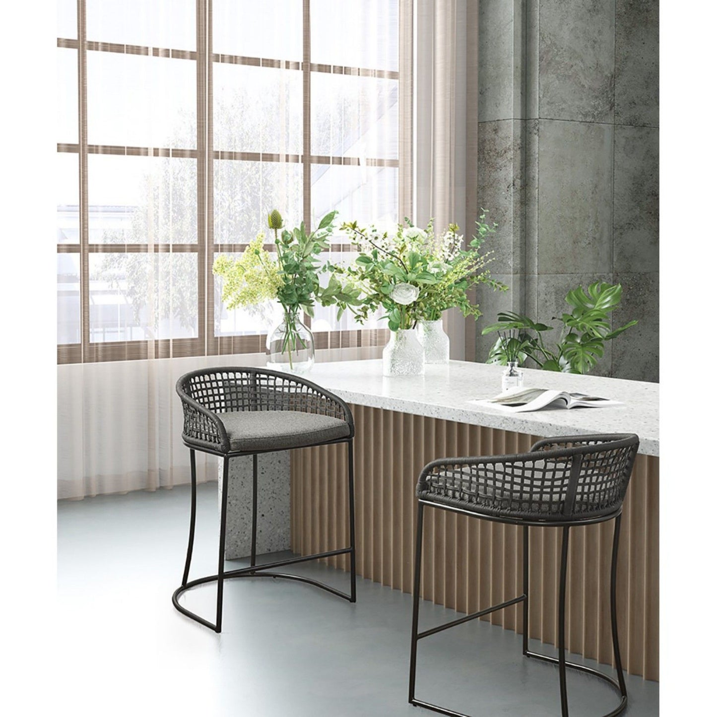 Coastal Design Woven Counter Stool - Dark Gray