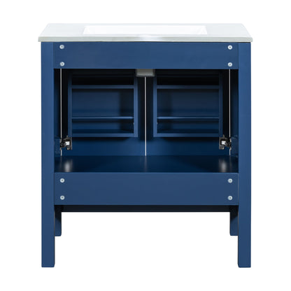Bathroom Vanity With Single Sink, Combo Cabinet Undermount Sink, Bathroom Storage Cabinet With 2 Doors And A Drawer, Soft Closing, Multifunctional Storage, Solid Wood Frame - Blue