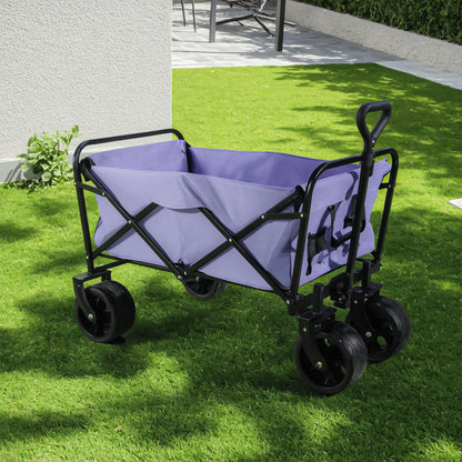 100L Collapsible Folding Beach Wagon Cart With 220Lbs Large Capacity, Wagons Carts Heavy Duty Foldable With Big Wheels For Sand, Garden, Camping - Purple