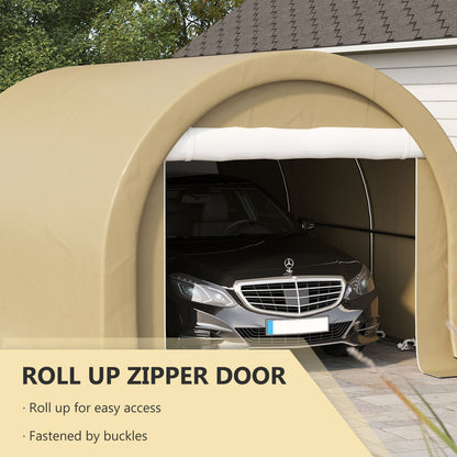 Outsunny - 10' x 16' Carport, Heavy Duty Portable Garage Storage Tent With Large Zippered Door, Anti-Uv Pe Canopy Cover For Car, Truck, Boat, Motorcycle, Bike, Garden Tools, Outdoor Work - Beige
