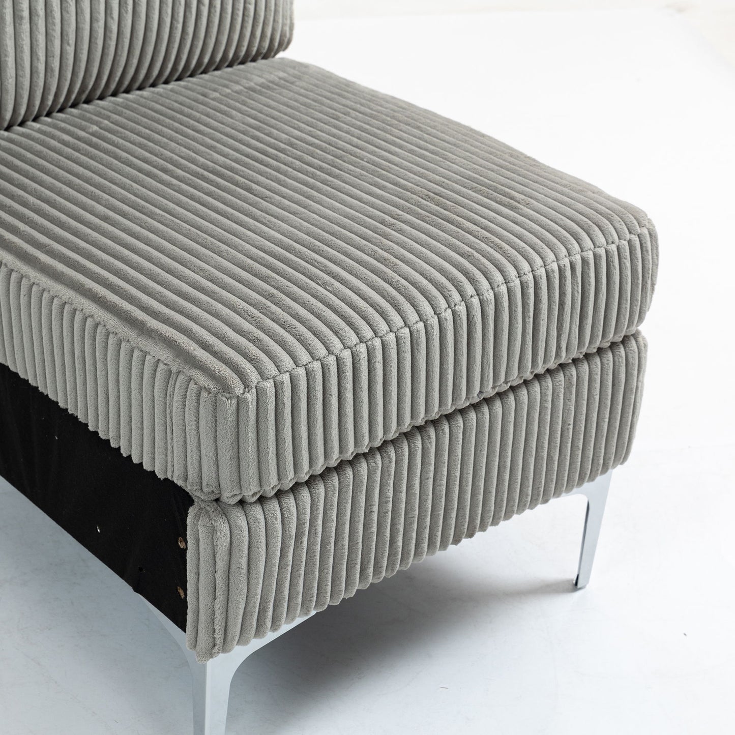 Modular Sectional Sofa Armless Seat Module, Corduroy Sectional Couch, Single Couch Modular Armless Accent Chair With Back Cushion - Gray