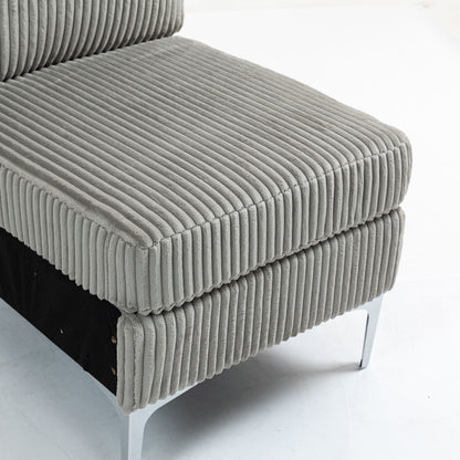 Modular Sectional Sofa Armless Seat Module, Corduroy Sectional Couch, Single Couch Modular Armless Accent Chair With Back Cushion - Gray